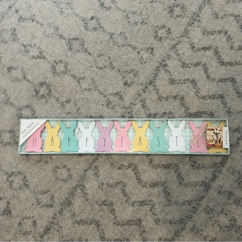 Rae Dunn Happy Easter Bunny Garland - Pastel Wood Decor 45